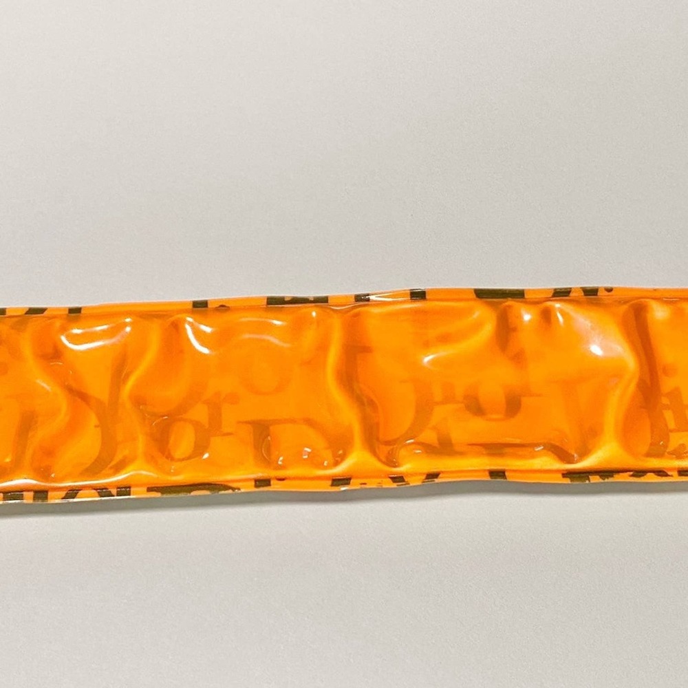 VTG Y2K Christian Dior Neon Orange Dayglo Holographic Trotter Logo Slap Bracelet - Picture 7 of 14